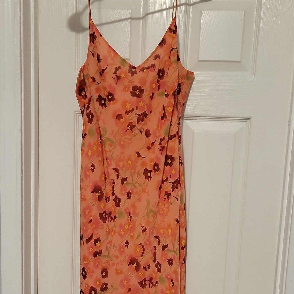 LOFT Orange Slip Dress Sleeveless Spaghetti Strap